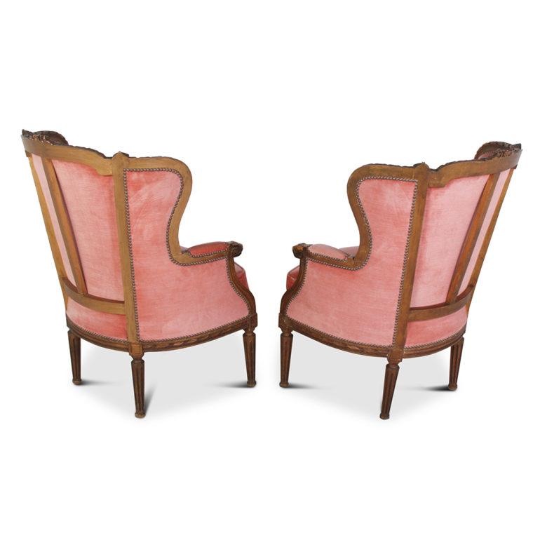 20th Century Pair of French Carved Gilt Wingback Chairs