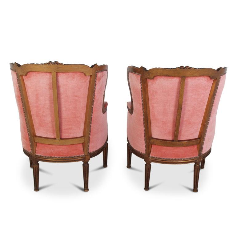 Mohair Pair of French Carved Gilt Wingback Chairs