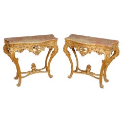 Antique Pair Of French Carved Giltwood Console Tables