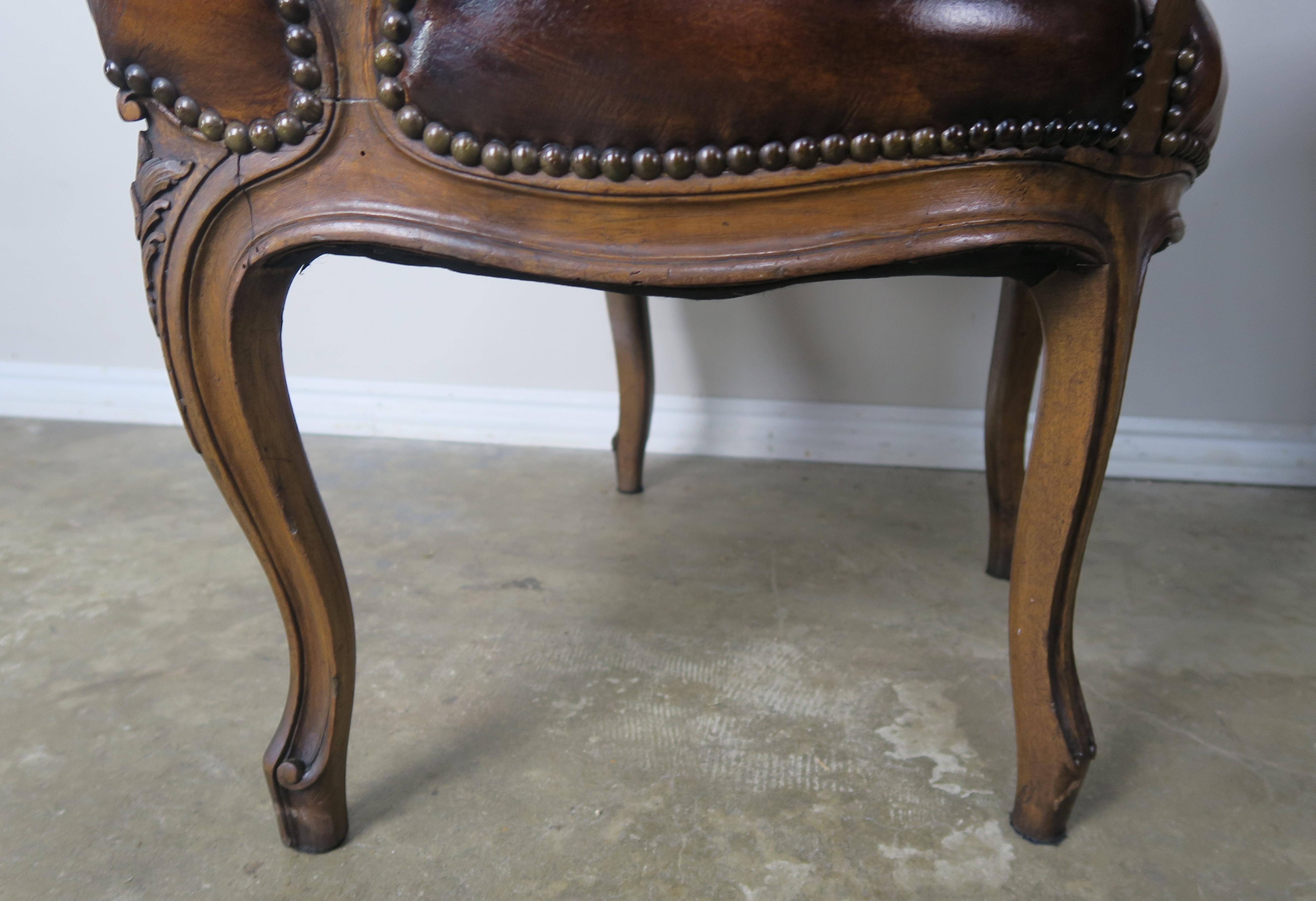 Pair of French Carved Leather Upholstered Armchairs 2