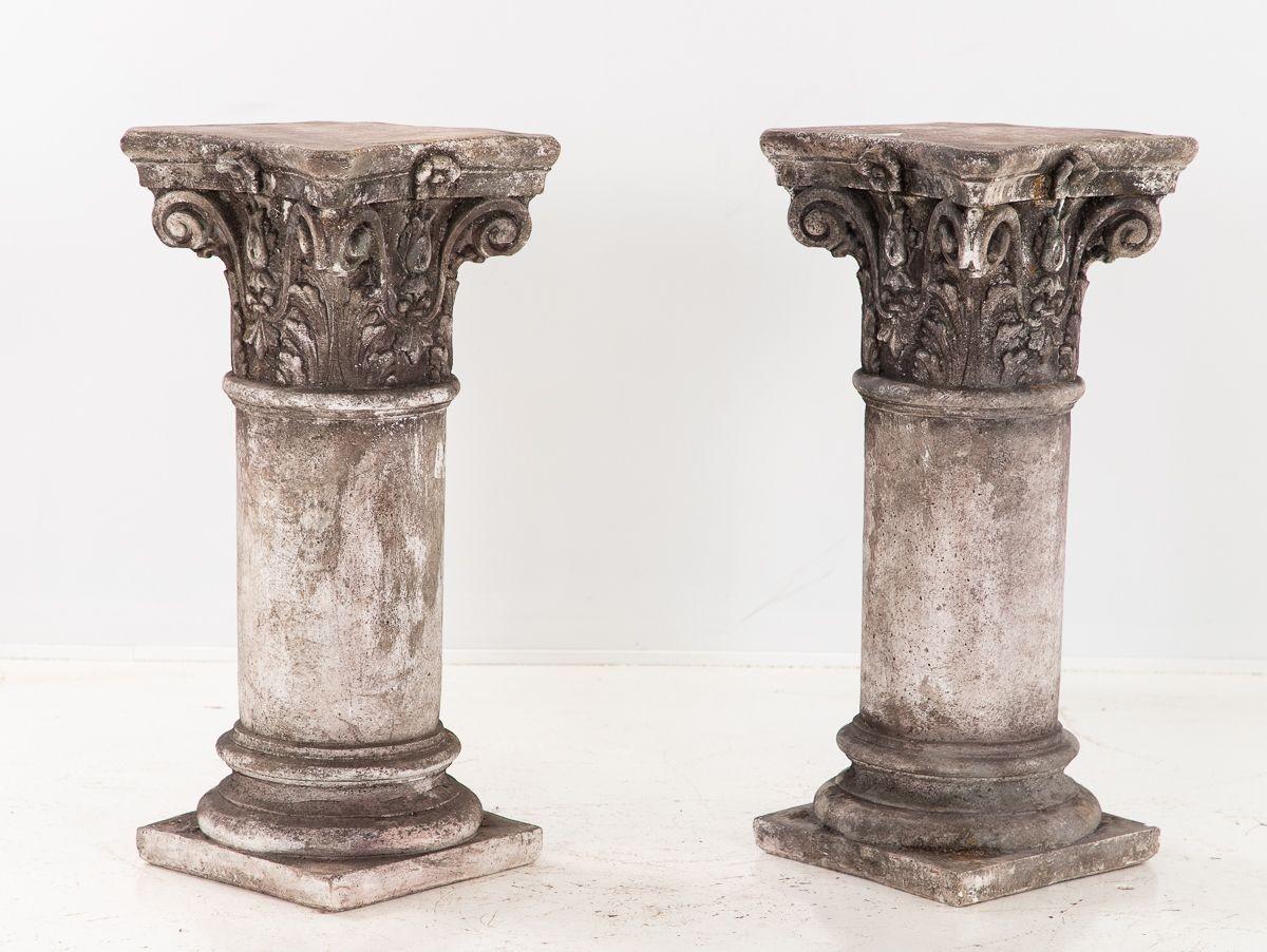 Neoclassical Pair of French Carved Limestone Columns, 20th Century
