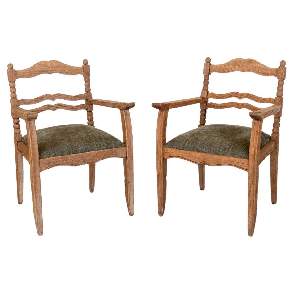 Pair of French Carved Oak Armchairs