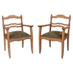 Pair of French Carved Oak Armchairs