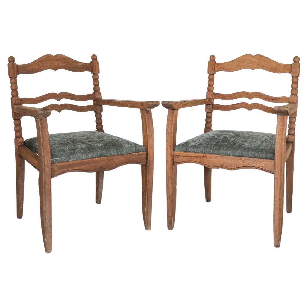 Pair of French Carved Oak Armchairs
