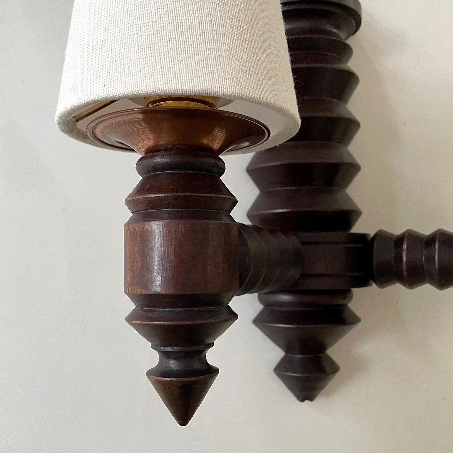 Pair of French Carved Oak Wall Sconces in the style of Dudouyt For Sale 1