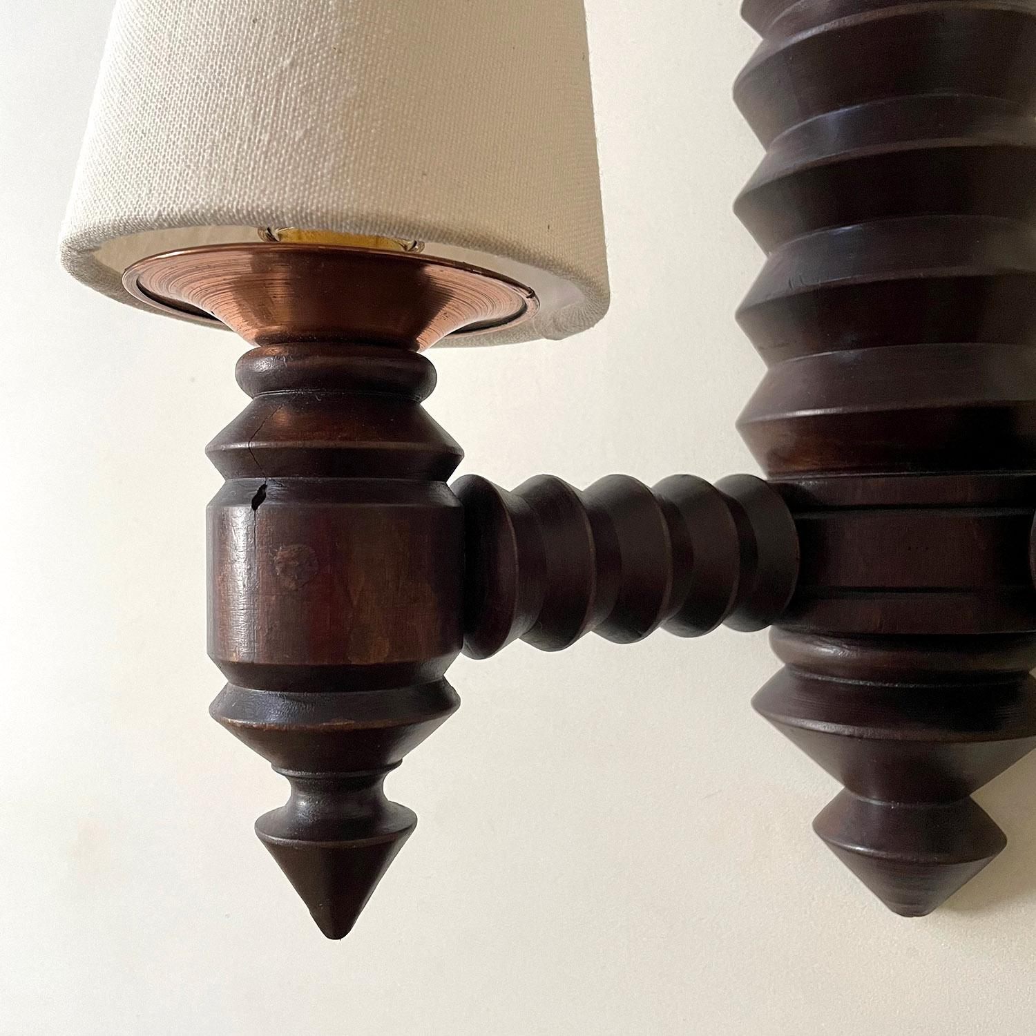 Pair of French Carved Oak Wall Sconces in the style of Dudouyt For Sale 2