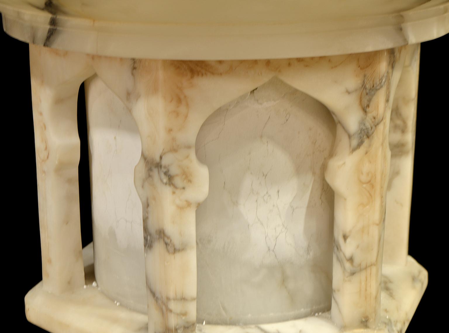 Pair of French Carved Onyx Moroccan Style Torchieres 14