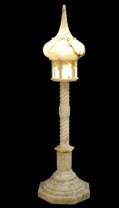 Pair of French Carved Onyx Moroccan Style Torchieres