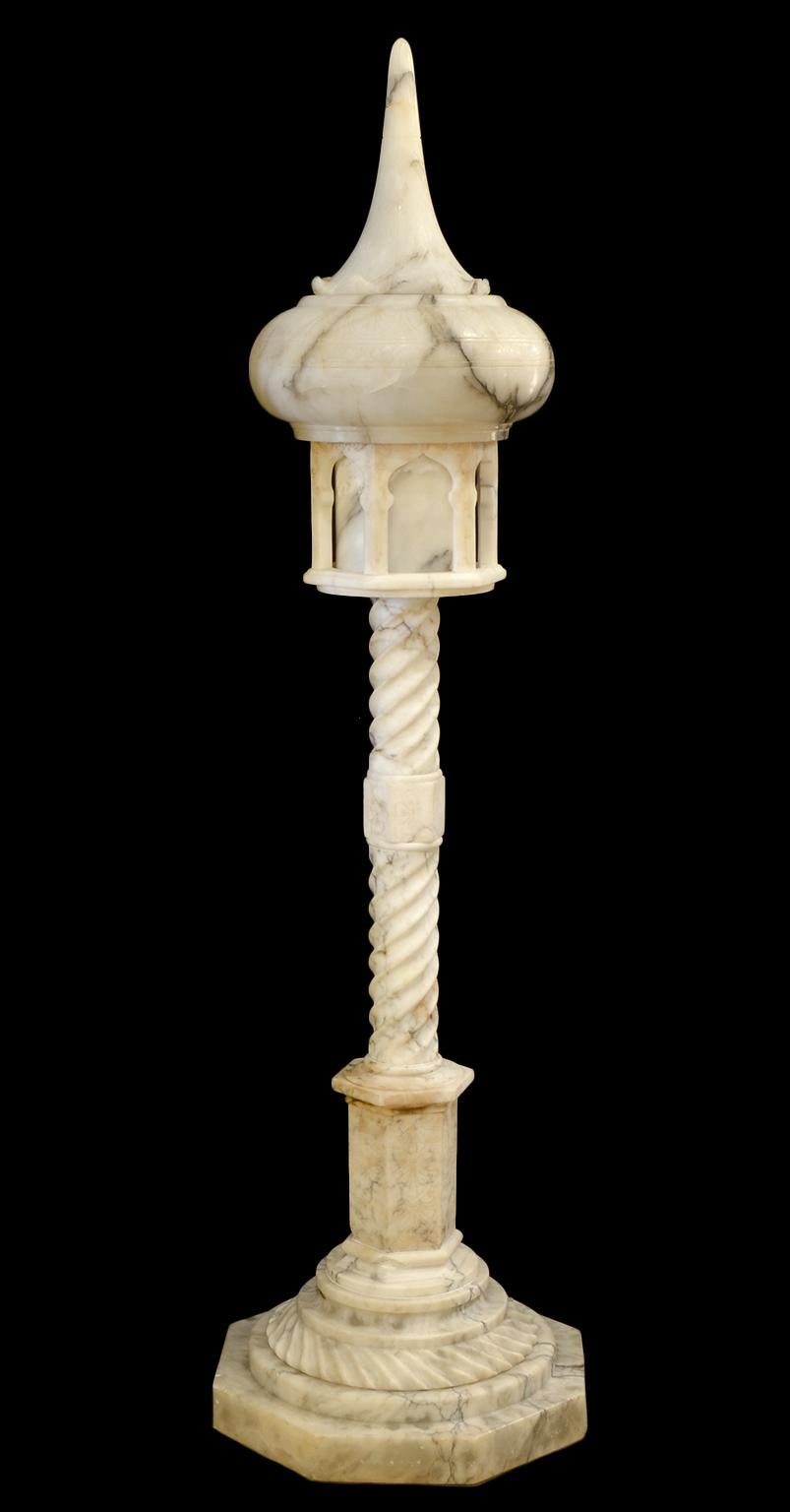 Gothic Pair of French Carved Onyx Moroccan Style Torchieres
