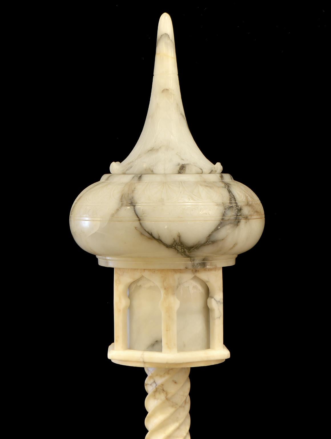 Pair of French Carved Onyx Moroccan Style Torchieres 1