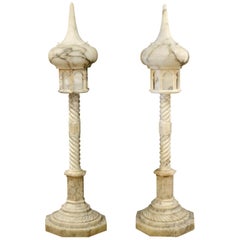 Pair of French Carved Onyx Moroccan Style Torchieres