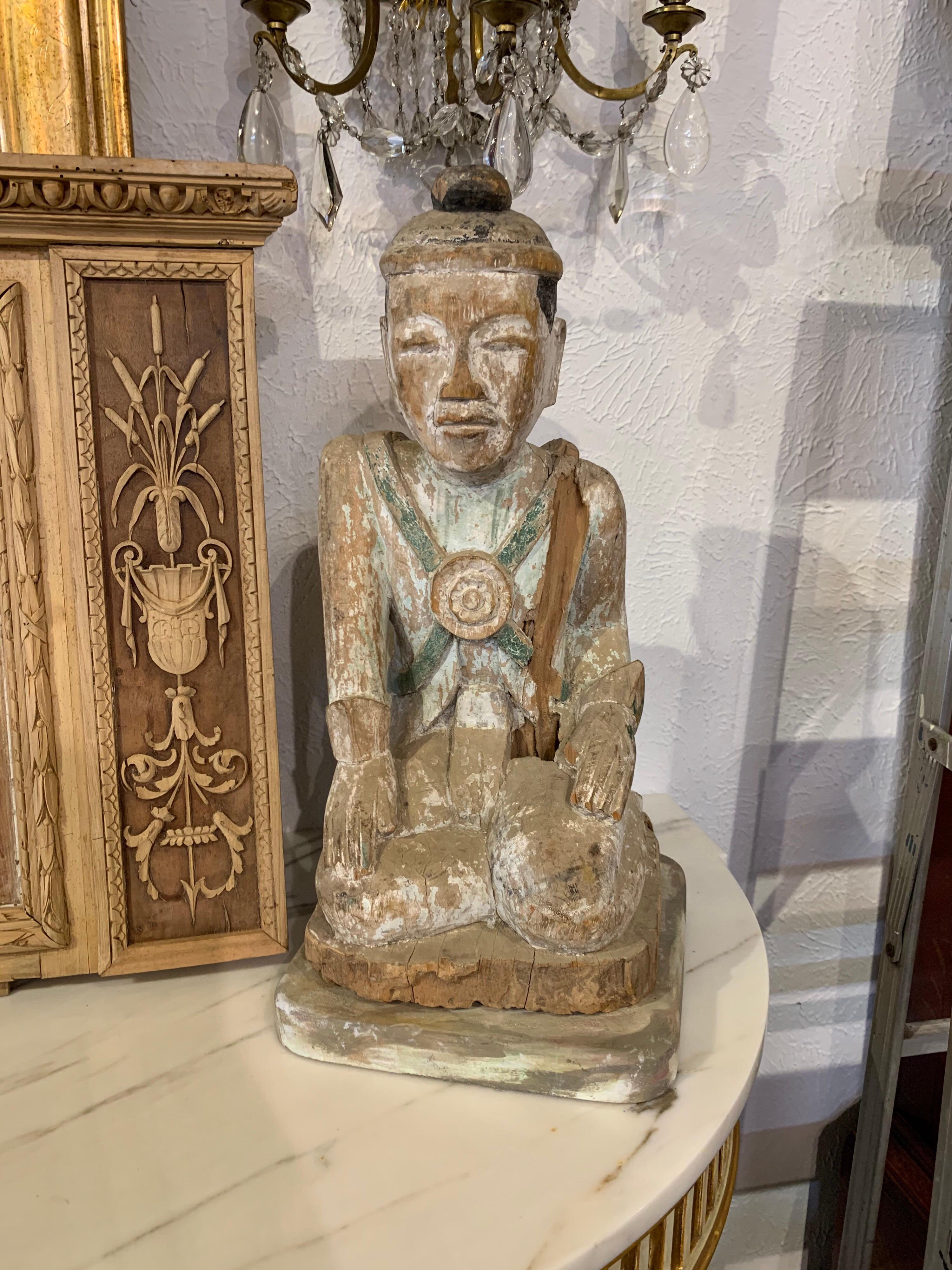 Lovely pair of 19th century French carved and painted oriental figures. Very fine carving and patina on these. Such interesting decorative accent pieces!