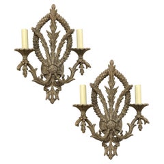 Vintage Pair Of French Carved & Painted Wall Sconces