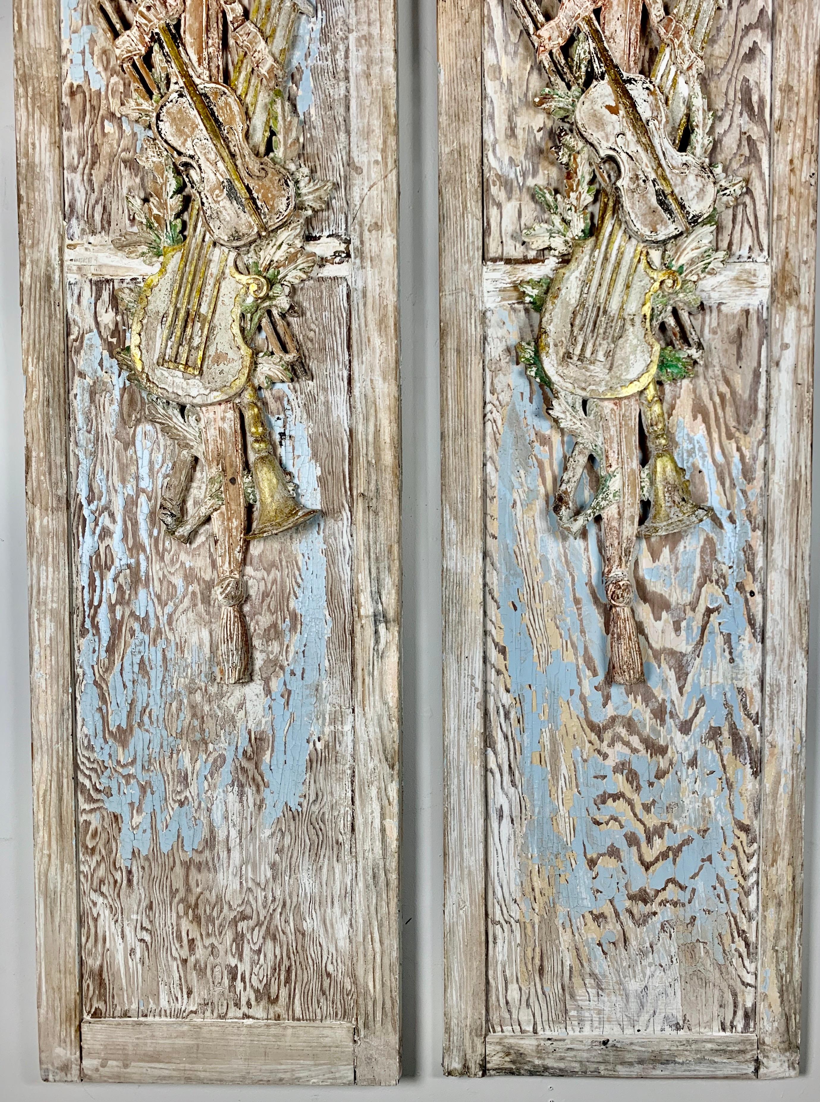 Pair of French Carved Panels with Musical Instruments, circa 1920s 8