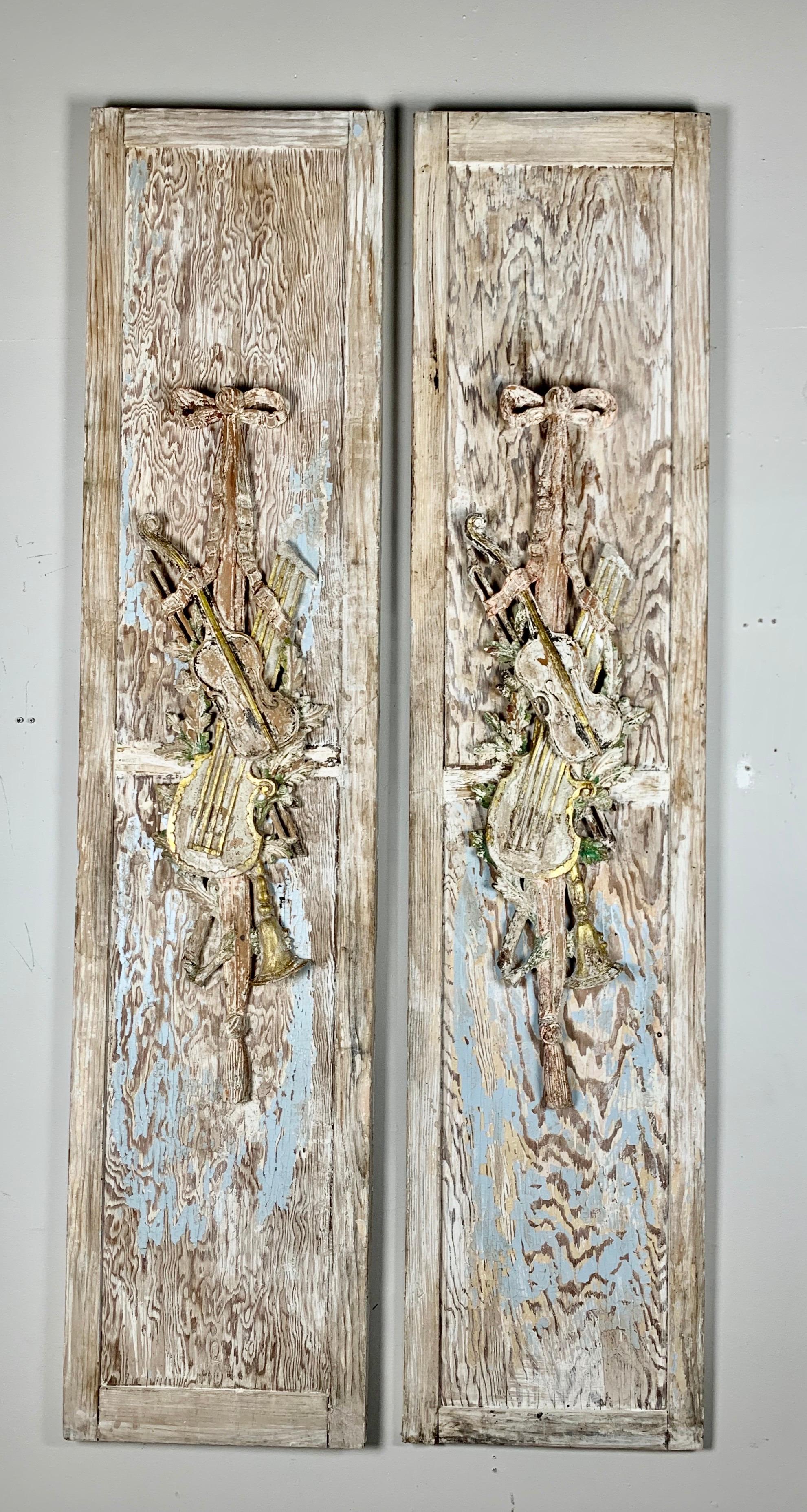 Pair of French Carved Panels with Musical Instruments, circa 1920s 2