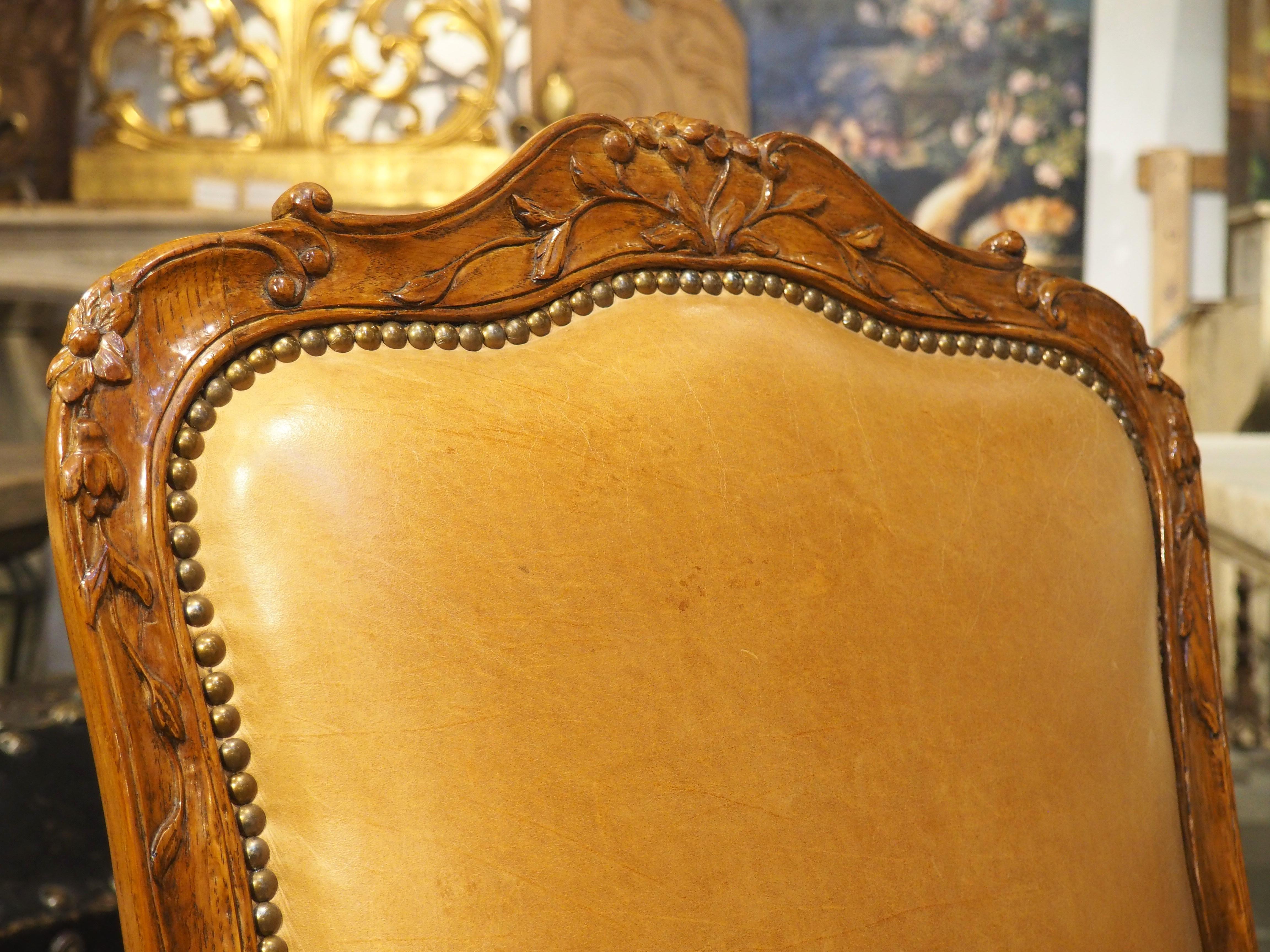 Pair of French Carved Regence Style Armchairs with Leather Upholstery, C. 1900 9