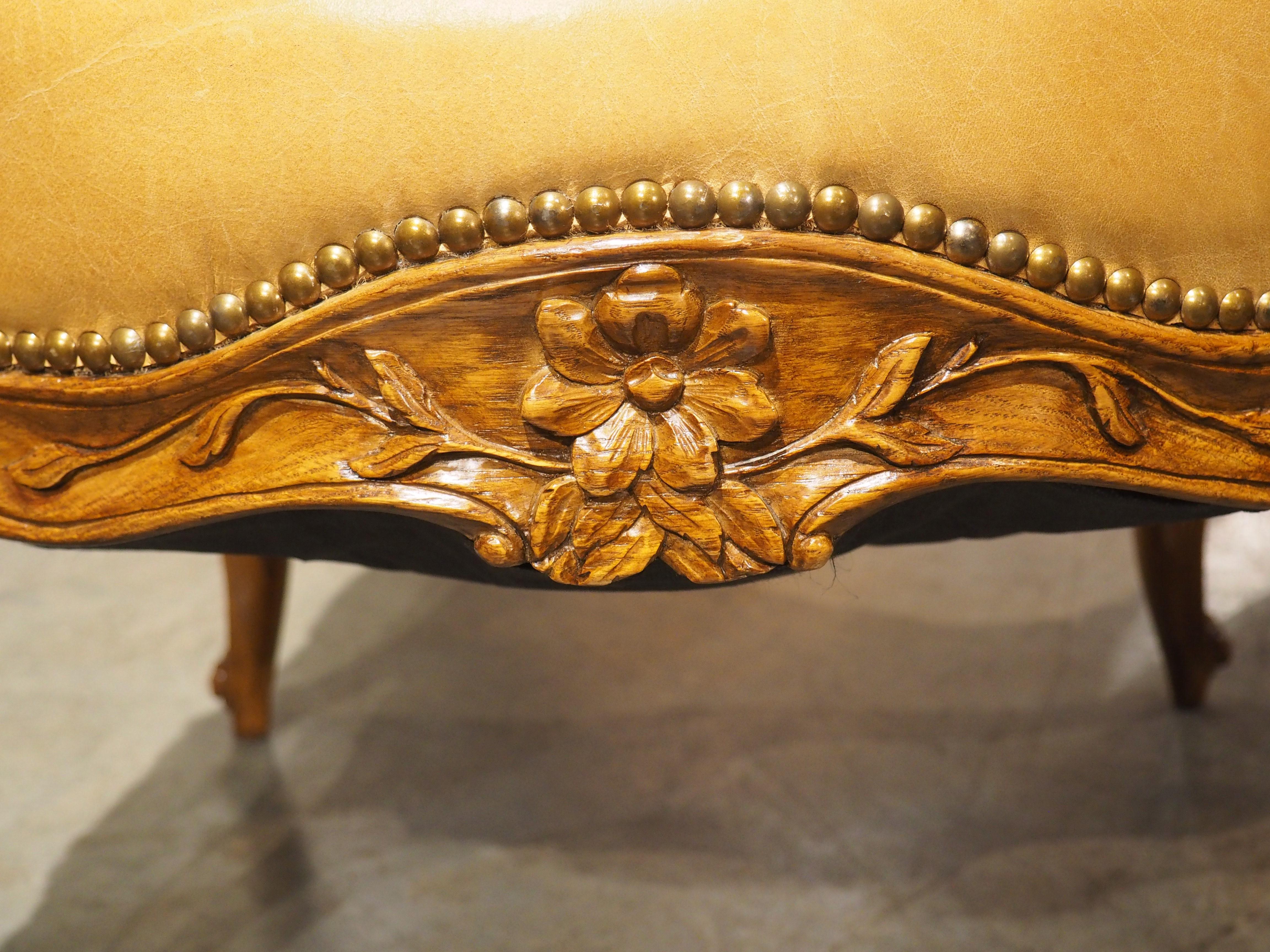 Pair of French Carved Regence Style Armchairs with Leather Upholstery, C. 1900 2