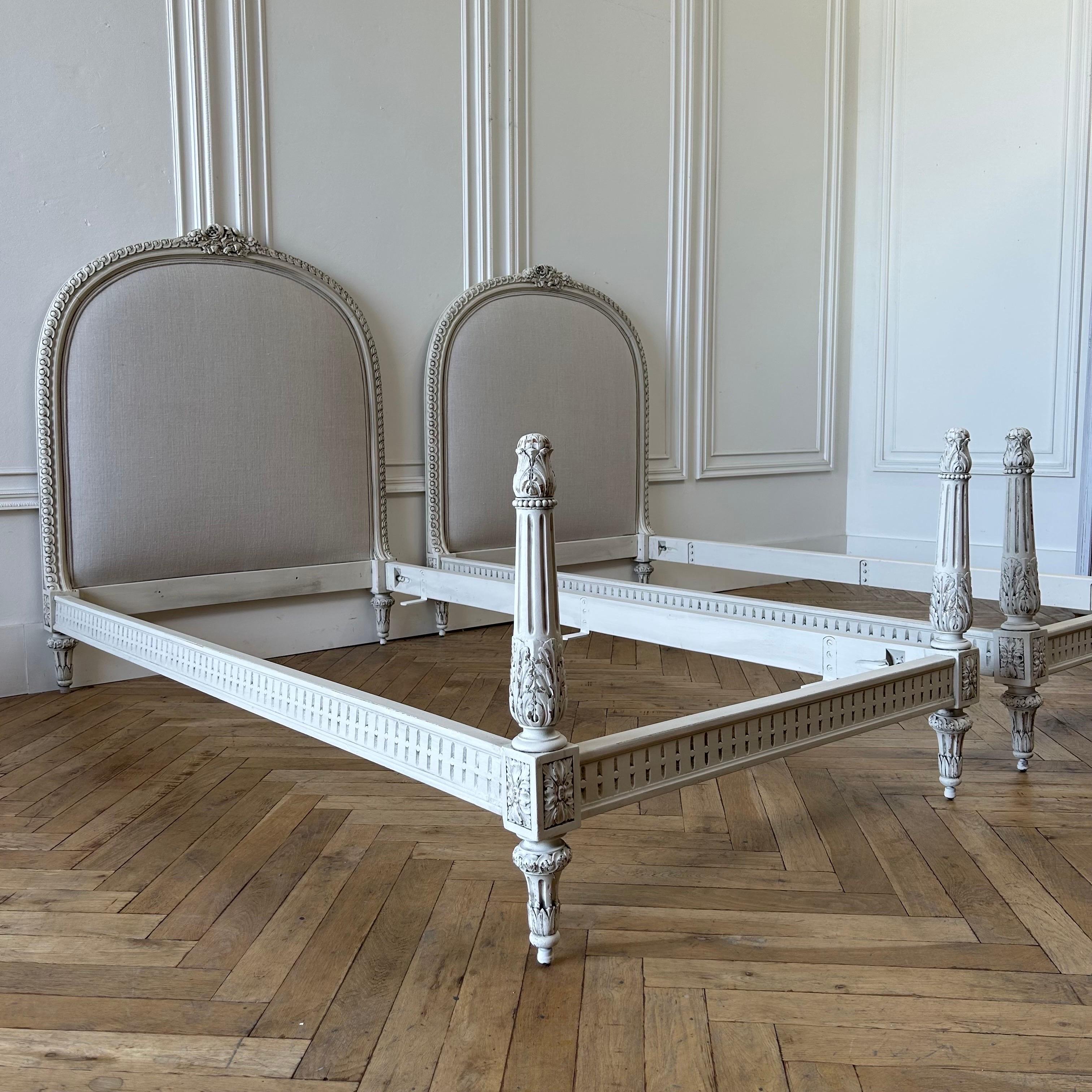 Pair of French Carved Roses and Painted Twin Bed Frames + 1 TWIN FRENCH BED 10