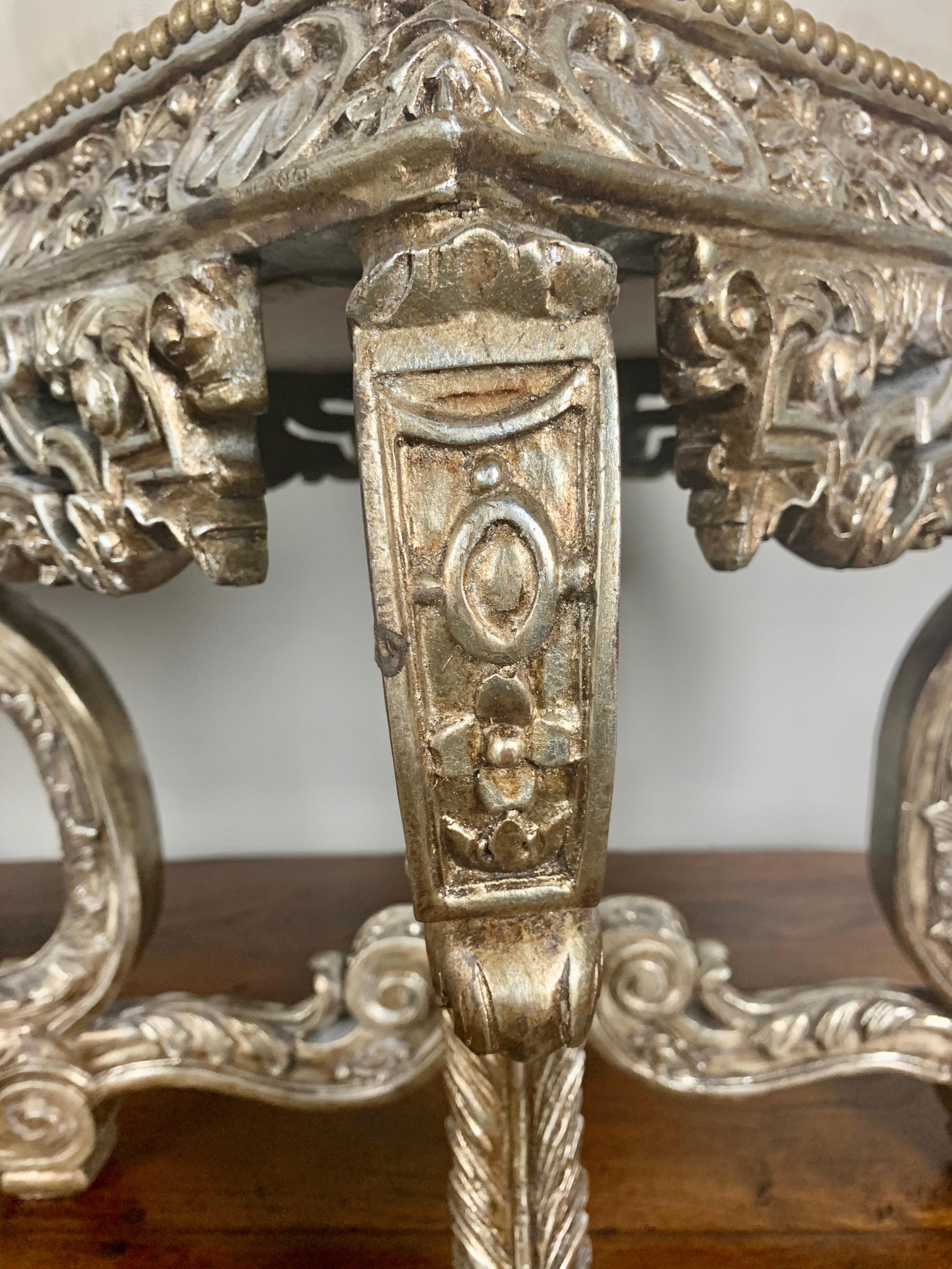 Pair of French Carved Silver Gilt and Leather Benches 6