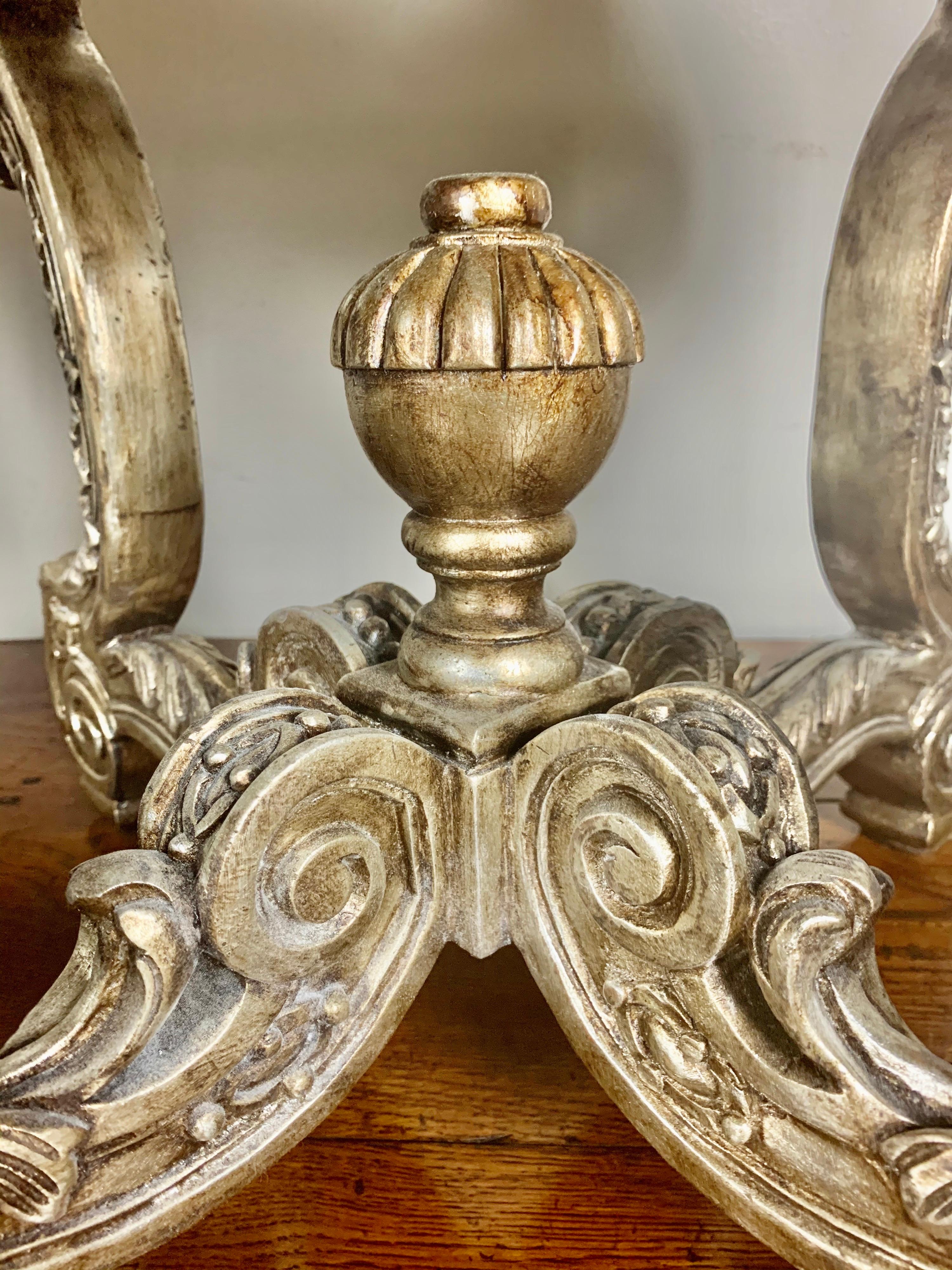 Pair of French Carved Silver Gilt and Leather Benches 2