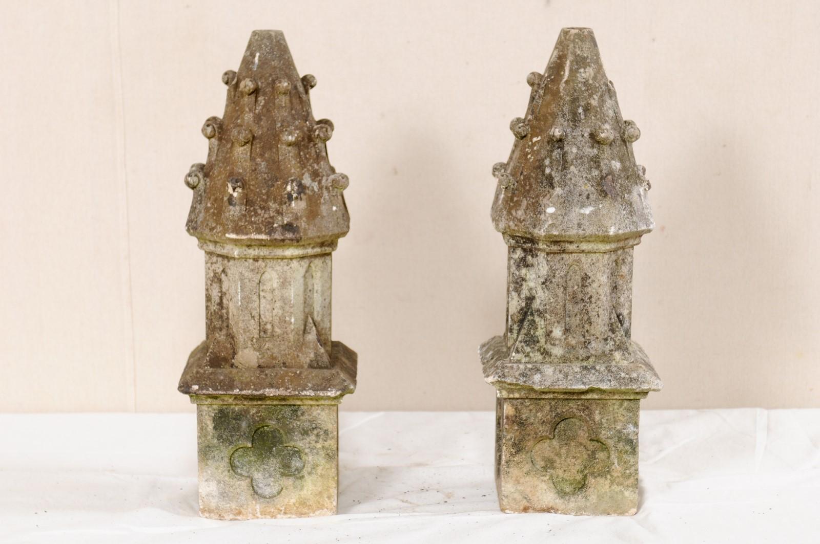 Pair of French Carved-Stone Finials Garden Fragments In Good Condition In Atlanta, GA