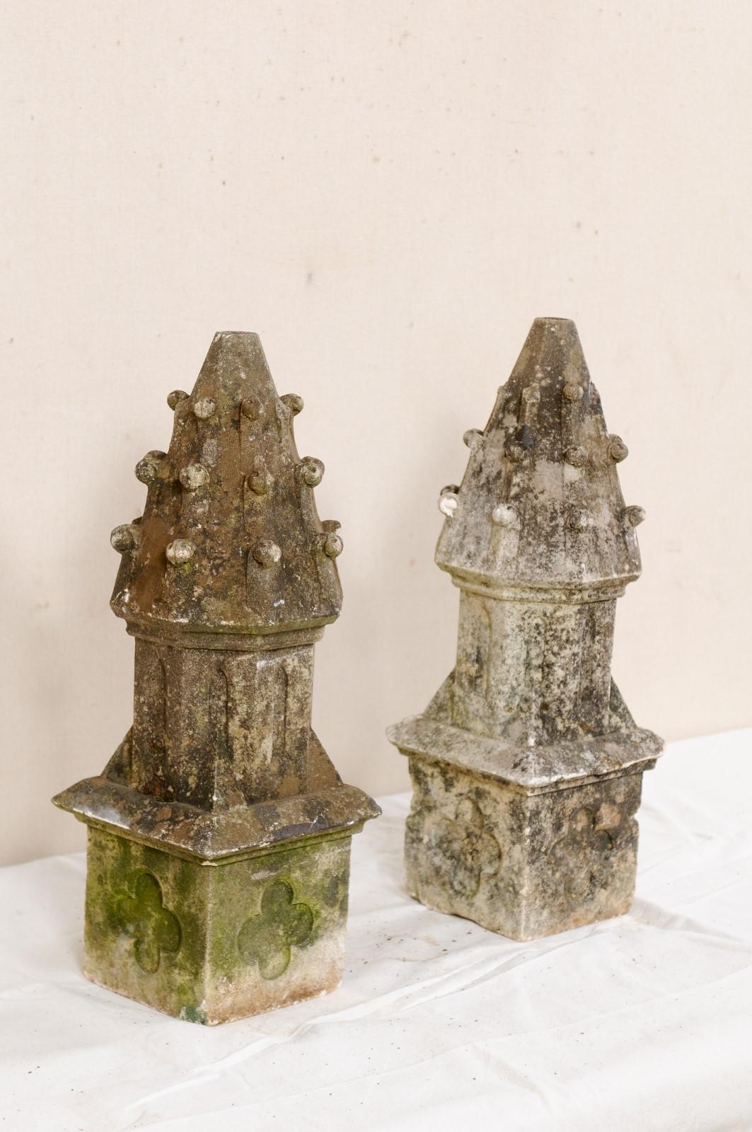 Pair of French Carved-Stone Finials Garden Fragments 3