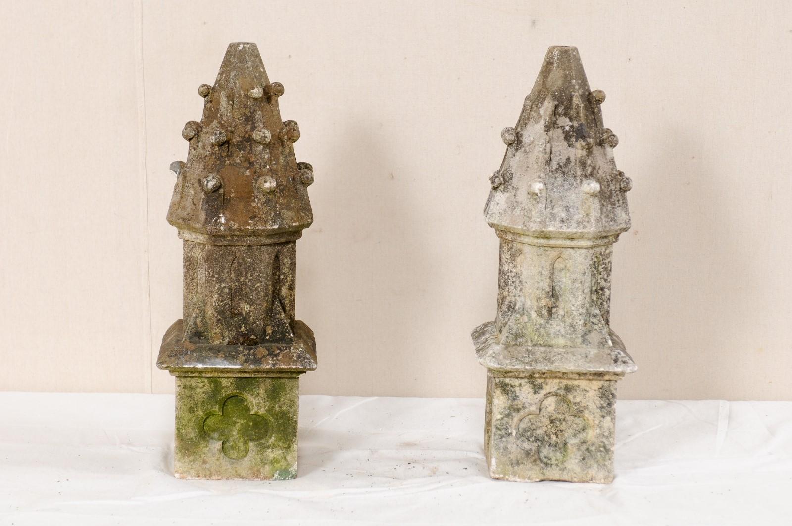 Pair of French Carved-Stone Finials Garden Fragments 4
