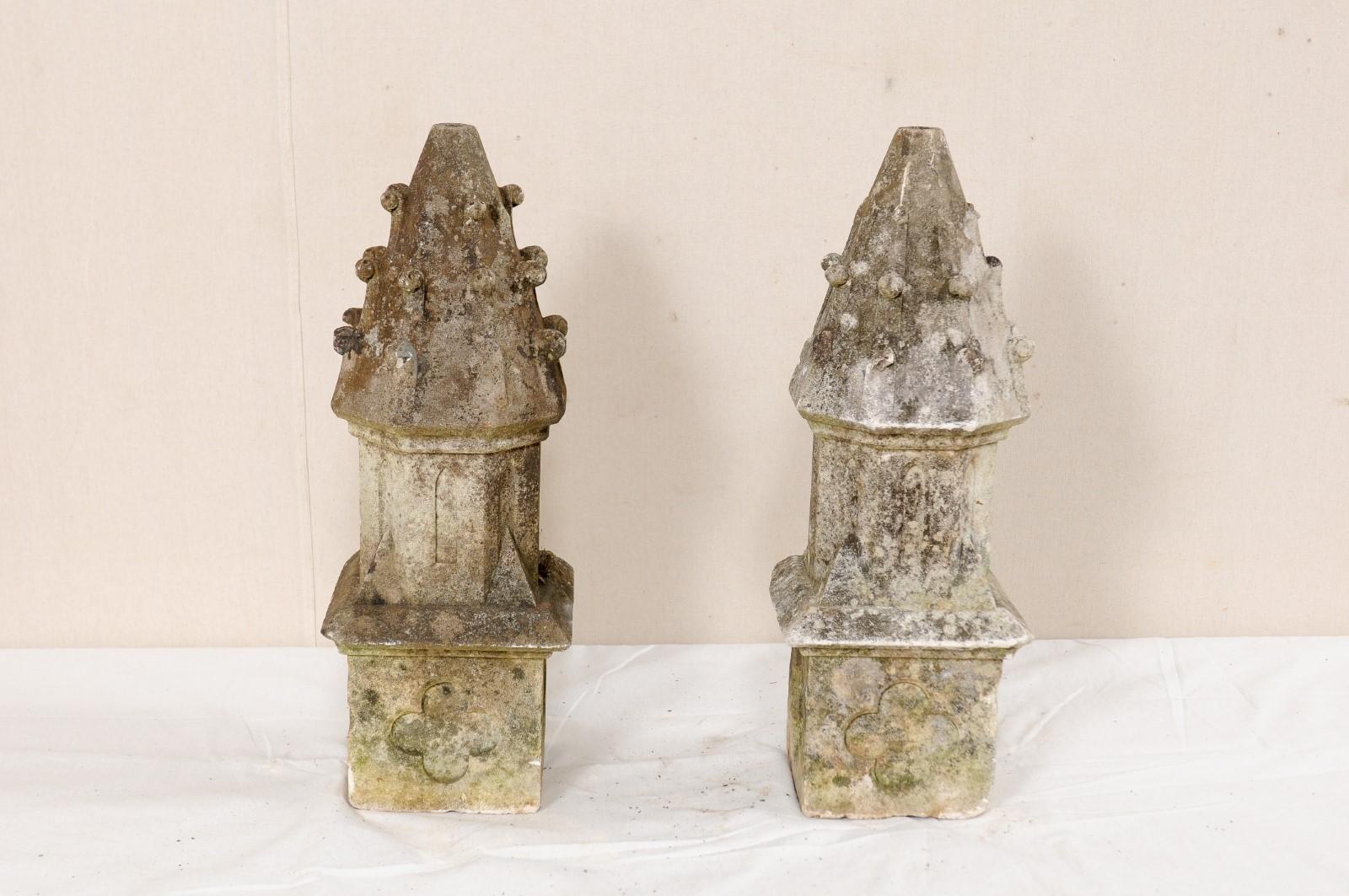 Pair of French Carved-Stone Finials Garden Fragments 5