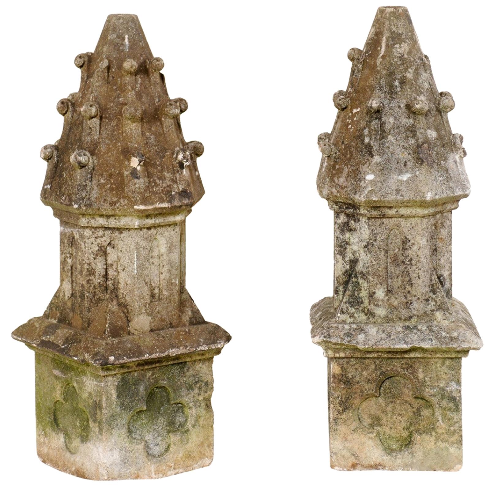 Pair of French Carved-Stone Finials Garden Fragments