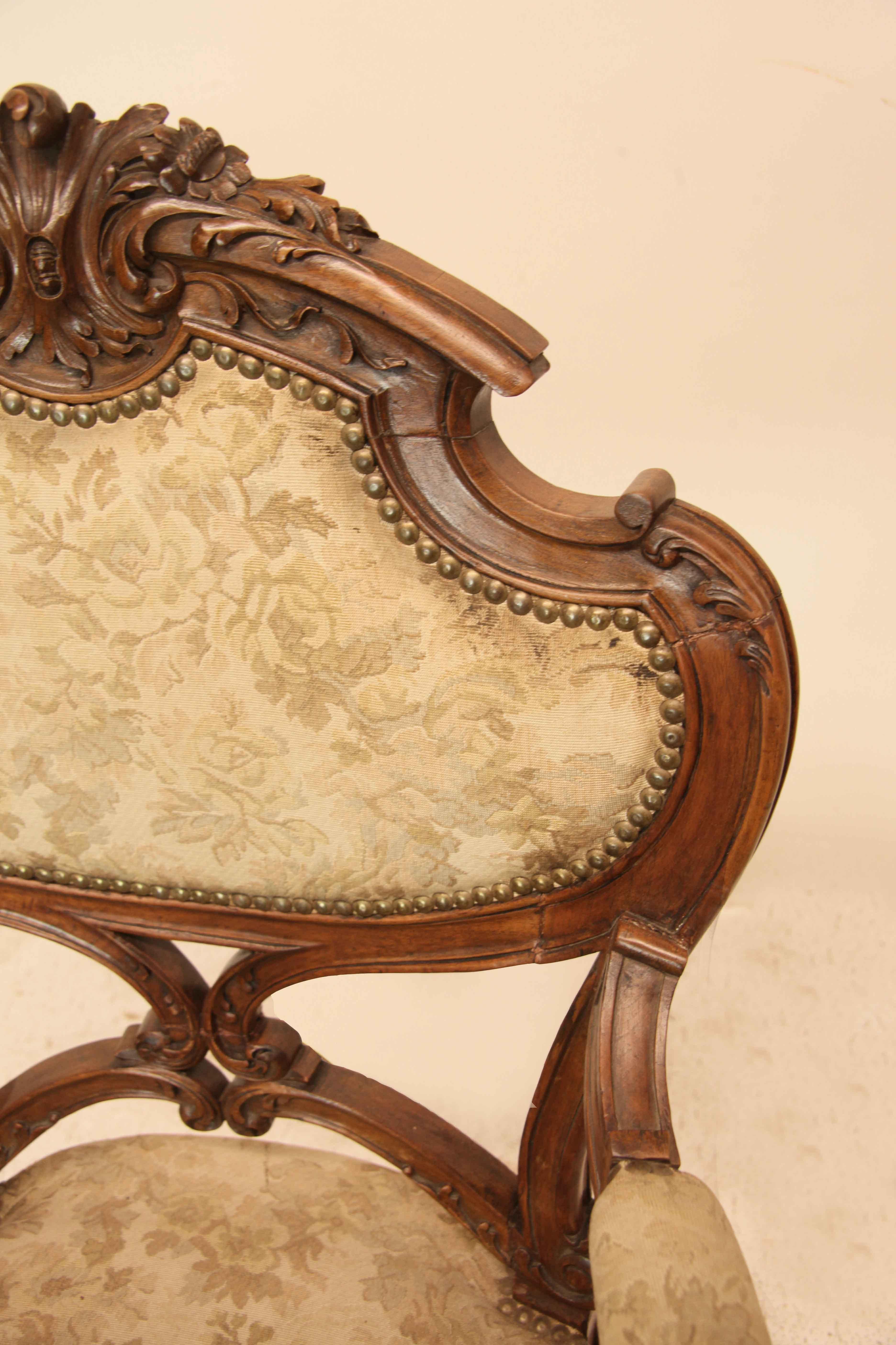 Pair of French Carved Walnut Armchairs For Sale 4
