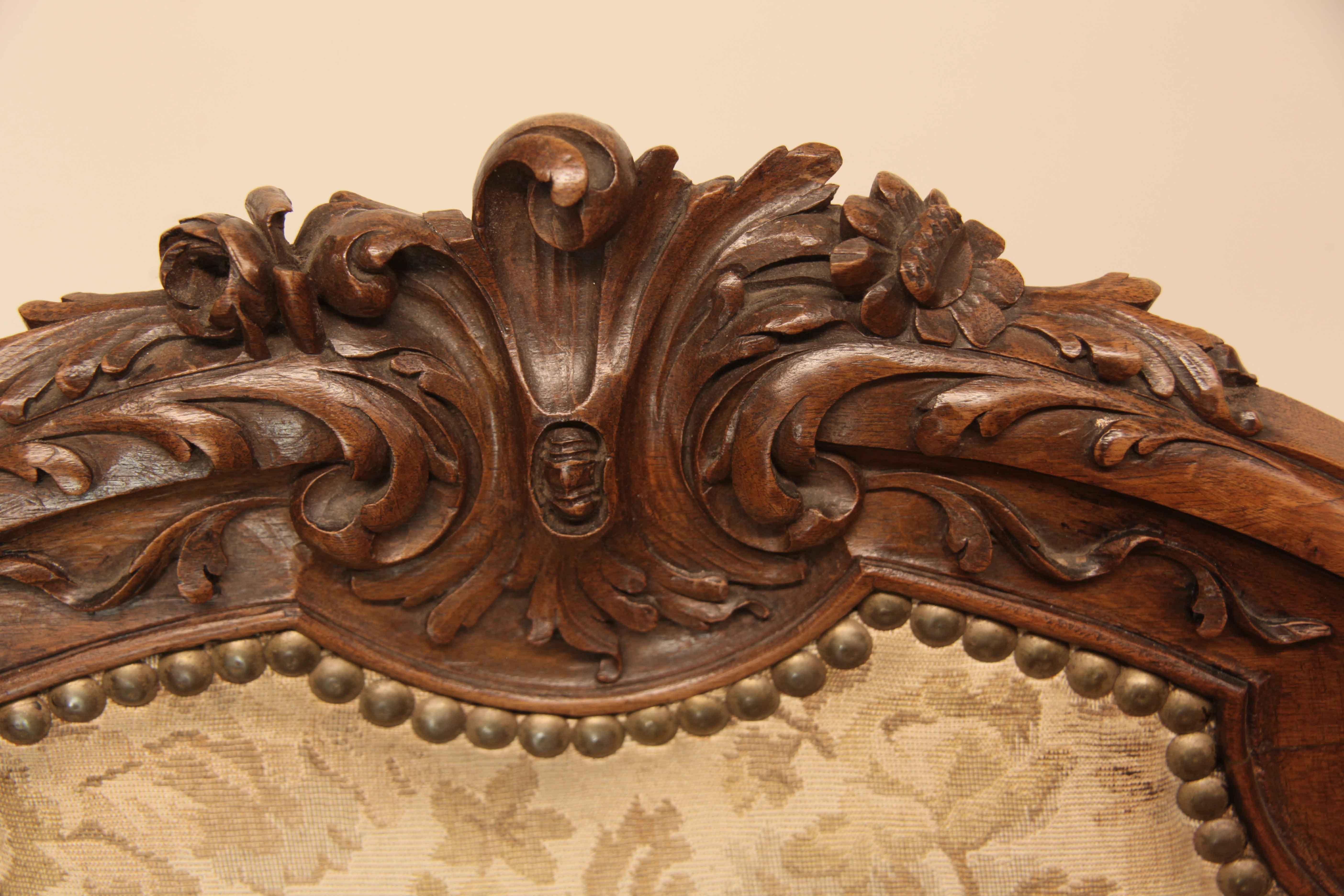 Pair of French Carved Walnut Armchairs For Sale 5