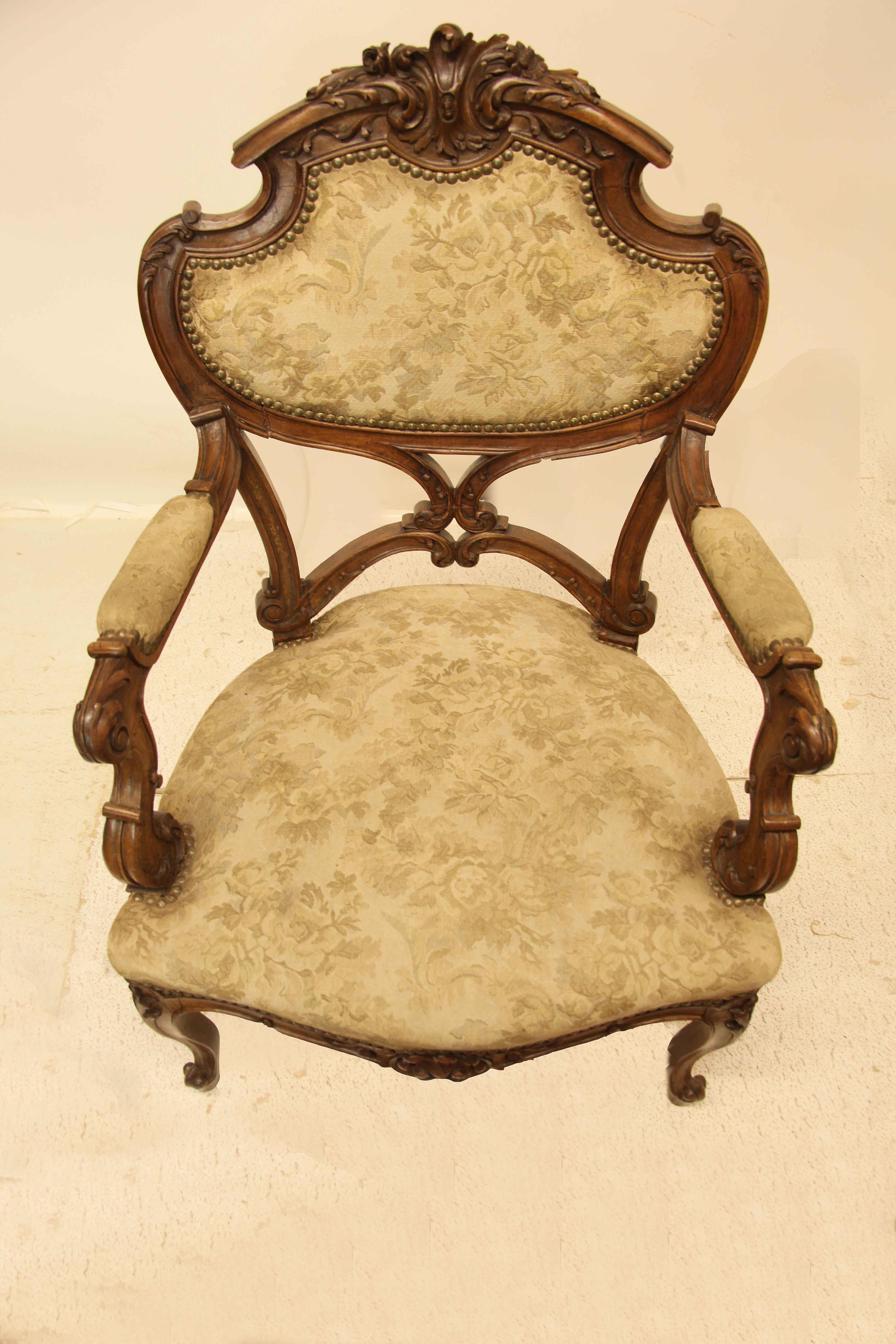 Pair of French Carved Walnut Armchairs For Sale 7