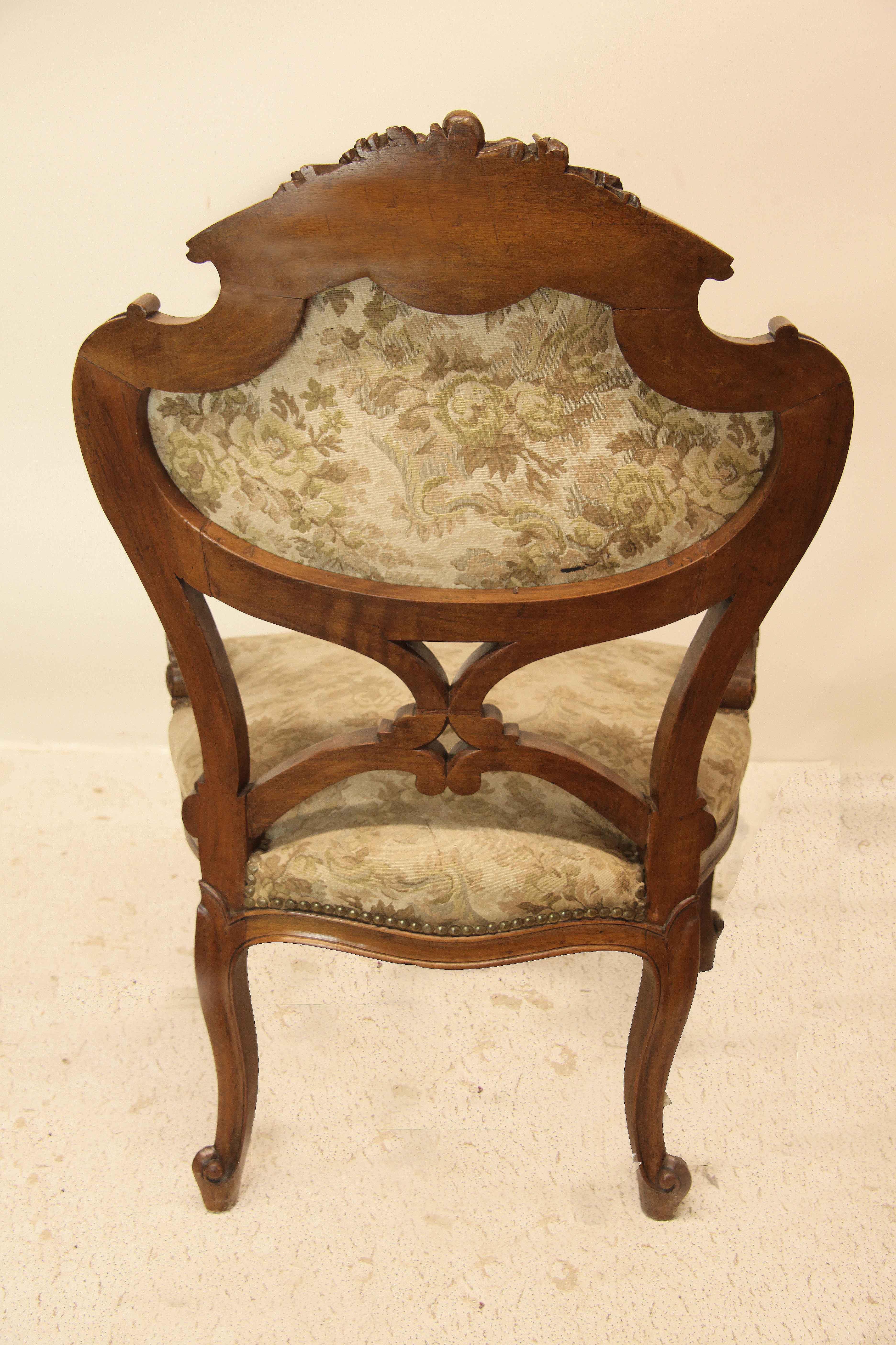 Pair of French Carved Walnut Armchairs For Sale 8