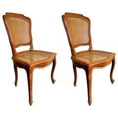 Pair of French Carved Walnut Chairs in Style of Louis XV