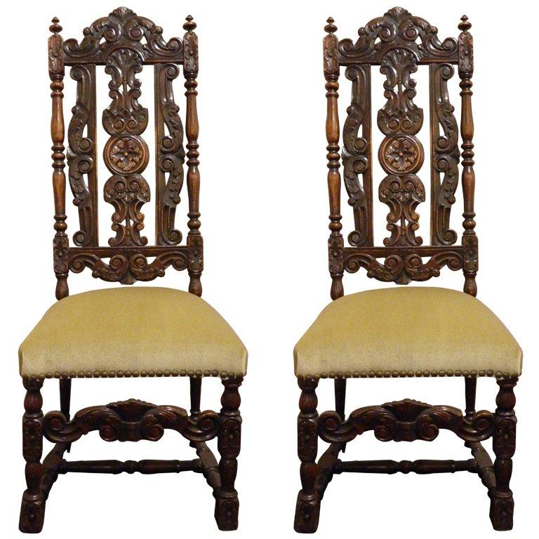Pair of French Carved Walnut Hall Chairs, Circa 1840 For Sale at 1stDibs