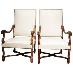 Pair of French Carved Walnut Louis XIV Style Fauteuils