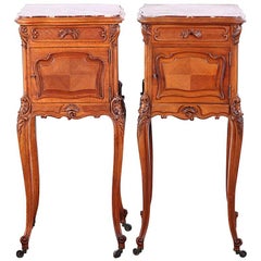 Pair of French Carved Walnut Louis XV Nightstands