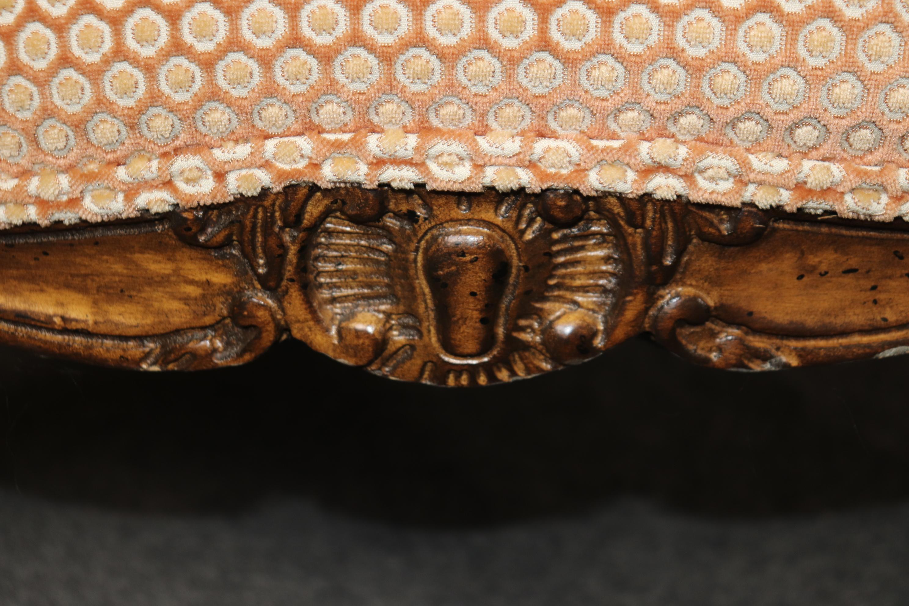 Pair of French Carved Walnut Louis XV Style Bergere Chairs For Sale 8
