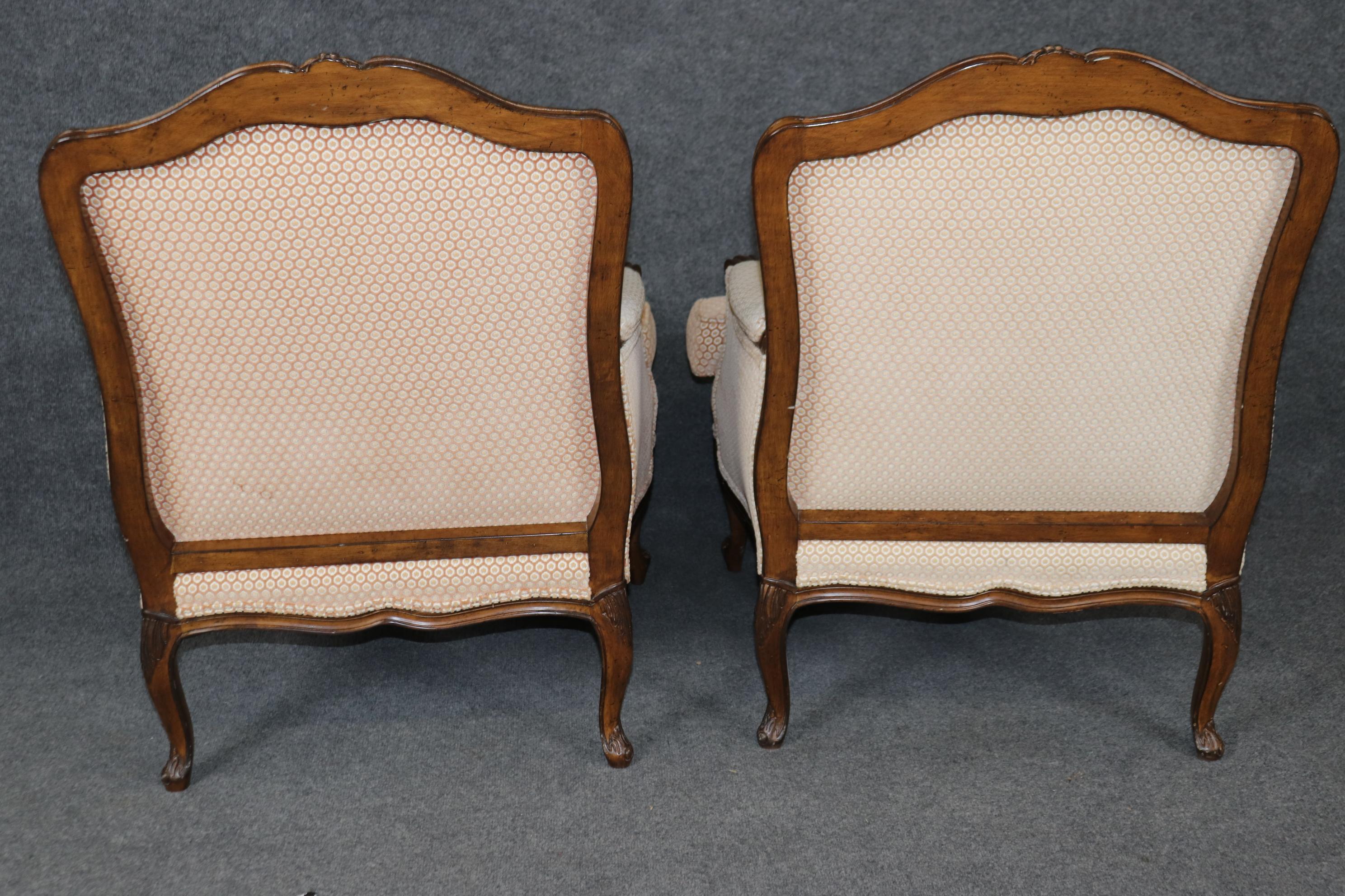 Mid-20th Century Pair of French Carved Walnut Louis XV Style Bergere Chairs For Sale