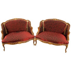 Pair of French Carved Walnut Settees