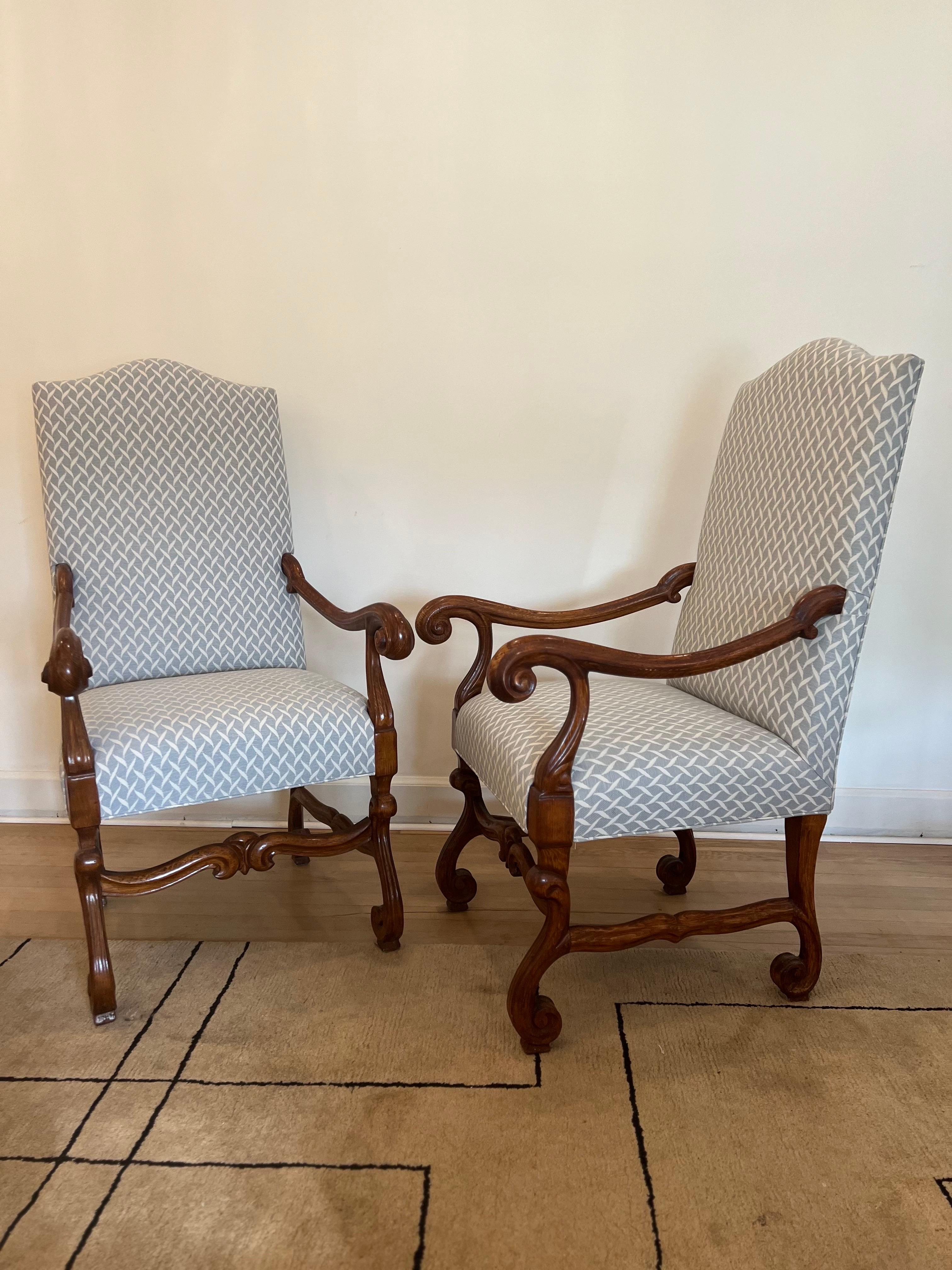 Pair of French Carved Walnut Wood Baroque Style Armchairs For Sale 6