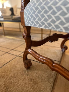 Pair of French Carved Walnut Wood Baroque Style Armchairs