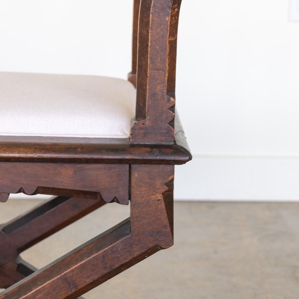 Pair of French Carved Wood and Linen Stools For Sale 8