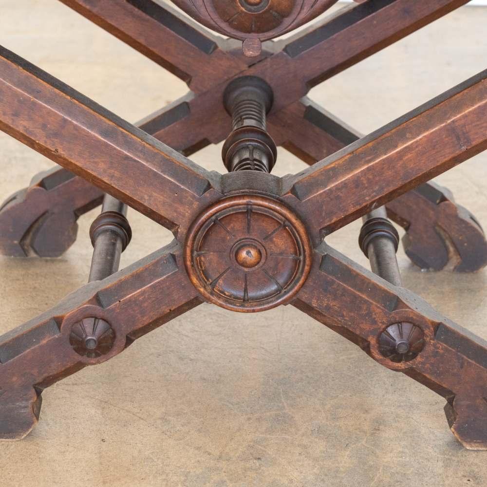 Pair of French Carved Wood and Linen Stools For Sale 9