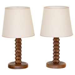 Pair of French Carved Wood Lamps by Charles Dudouyt