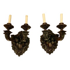 Pair of French Carved Wood Sconces