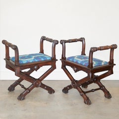 Pair of French Carved Wood Stools