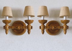 Pair of French Carved Wood Wall Sconces in the Style of Charles Dudouyt, 1940s