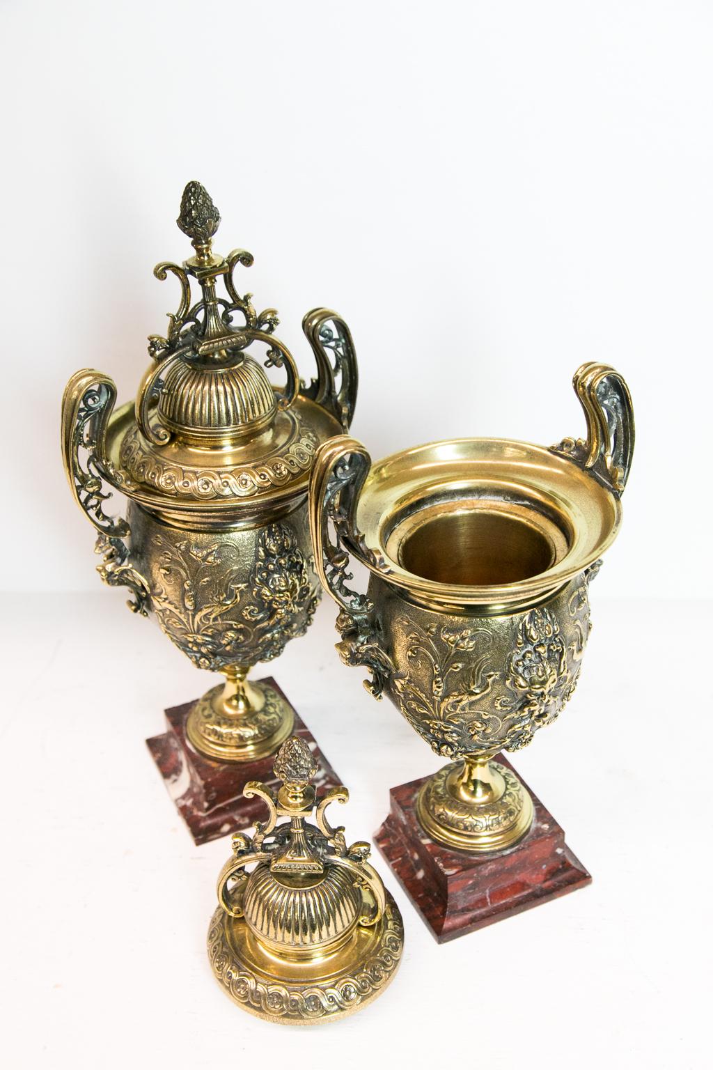 Brass Pair of French Cassolettes For Sale