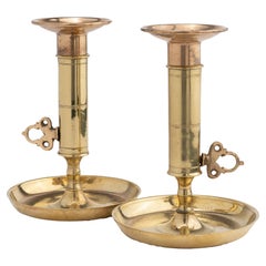 Pair of French Cast Brass Chamber Candlesticks, 1800's
